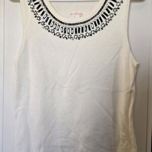 White House Black Market Cream Jeweled Crewneck Tank